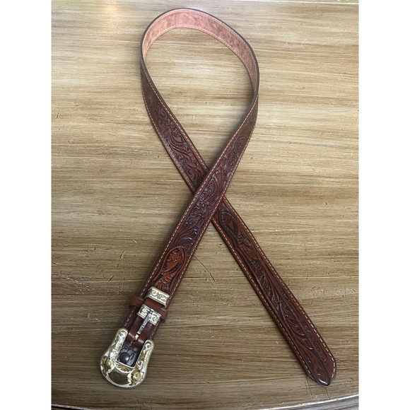 Nocona Men's Leather Western Belt with Silver/ Bronze Buckle size 50 - Picture 5 of 7